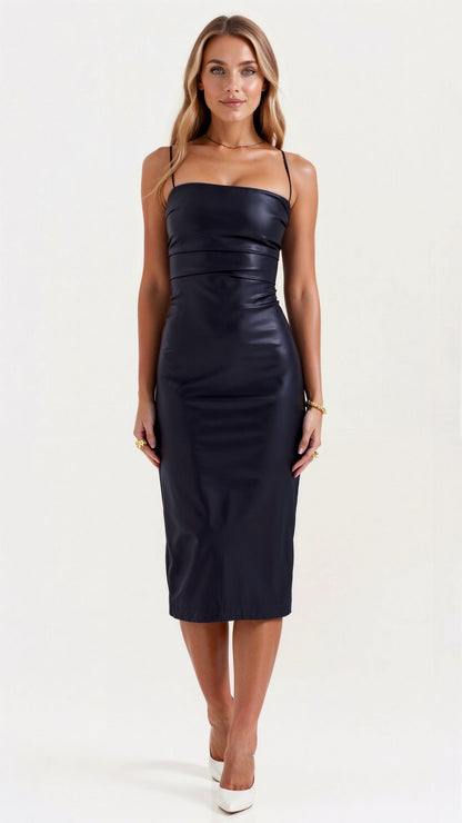 Camellia Vegan Leather Midi Dress