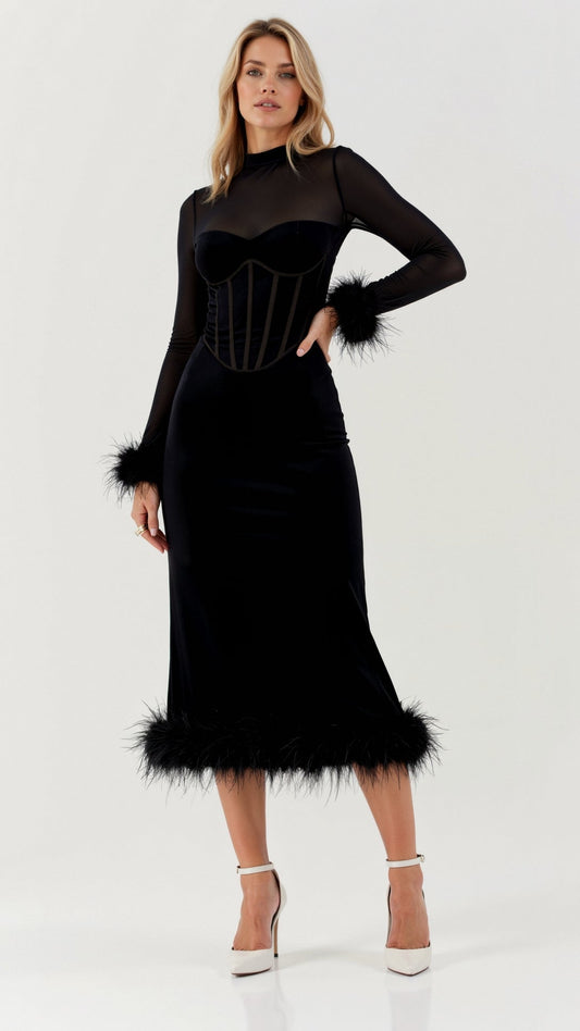 Sabine Black Midi Dress